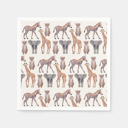 Serviette En Papier Safari Baby Animals Motif (Devant)