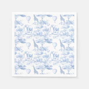 Serviette En Papier Safari Bleu Animaux Toile de Jouy Baby shower