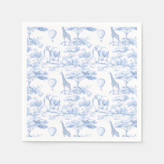Serviette En Papier Safari bleu Animaux Toile de Jouy Baby shower (Devant)