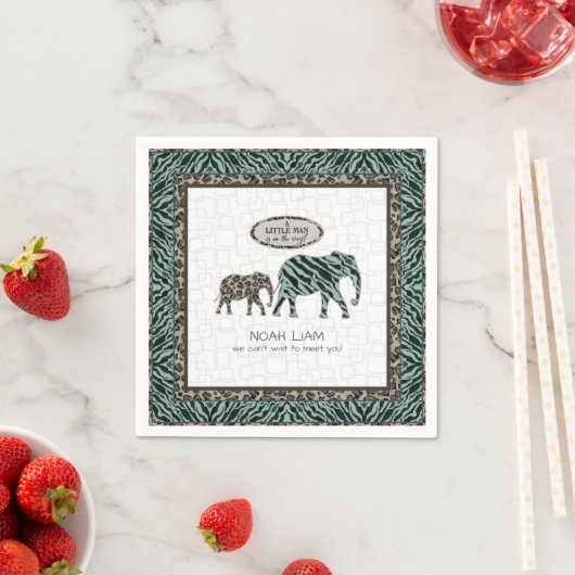 Serviette En Papier Safari Elephants Zebra Little Man Boy Baby shower (En situation)