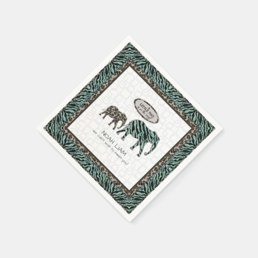 Serviette En Papier Safari Elephants Zebra Little Man Boy Baby shower (Coin)