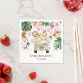 Serviette En Papier Safari Jungle Animaux Végétation Ballons roses Béb (En situation)