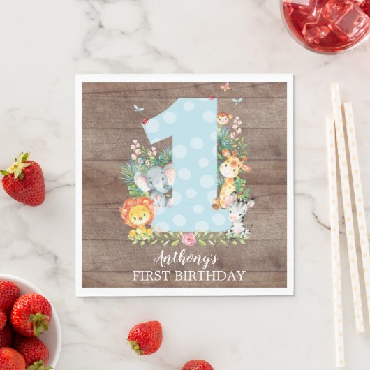 Serviette En Papier Safari Jungle Garçons Premier Anniversaire Papier  (En situation)