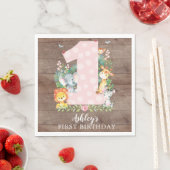 Serviette En Papier Safari Jungle Girls First Birthday Papier serviett (En situation)