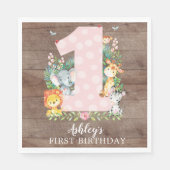 Serviette En Papier Safari Jungle Girls First Birthday Papier serviett (Devant)