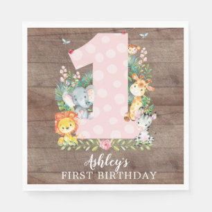 Serviette En Papier Safari Jungle Girls First Birthday Papier serviett