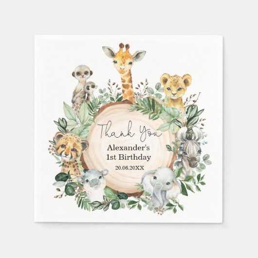 Serviette En Papier Safari moderne Animaux sauvages Fête de verdure (Devant)