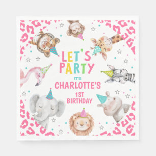 Serviette En Papier Safari rose moderne appelant Animaux de fête Anniv