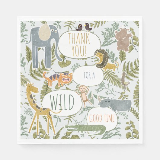 Serviette En Papier Safari sauvage Jungle Animaux Baby shower botaniqu (Devant)