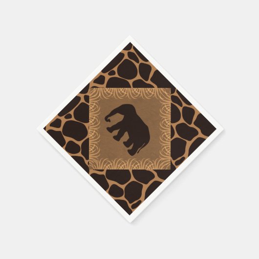 Serviette En Papier Safari Thème Elephant sur Giraffe Imprimer (Coin)