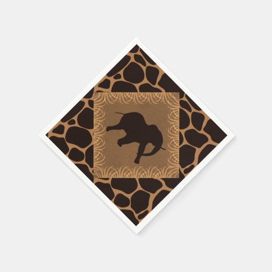 Serviette En Papier Safari Thème Elephant sur Giraffe Imprimer (Coin)