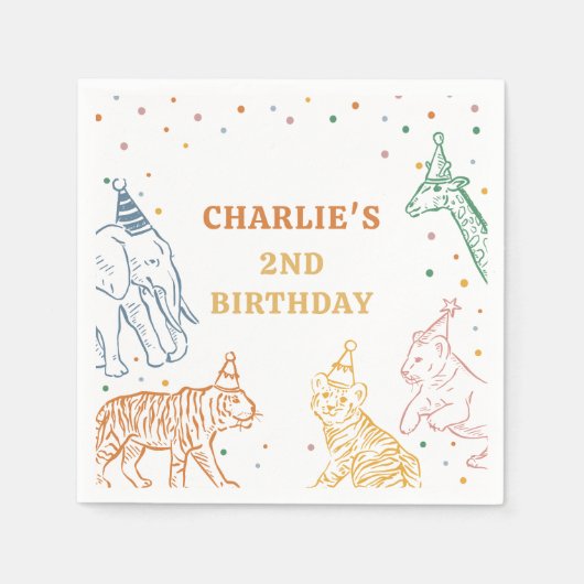 Serviette En Papier Safari Wild Animals 2nd Birthday (Devant)