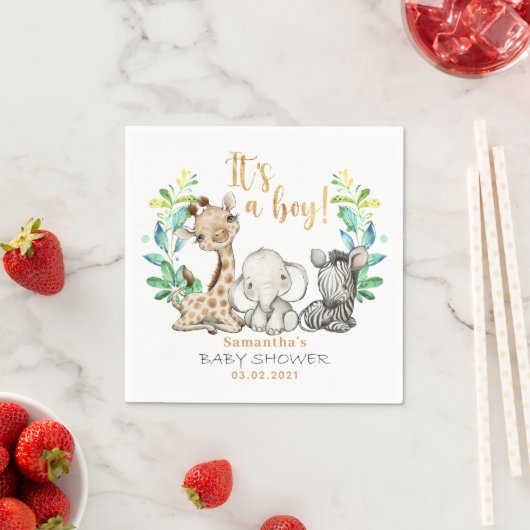Serviette En Papier Safari Wild Giraffe Zebra Elephant Baby shower (En situation)