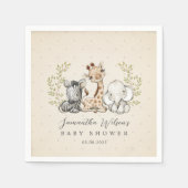 Serviette En Papier Safari Wild Giraffe Zebra Elephant Baby shower (Devant)