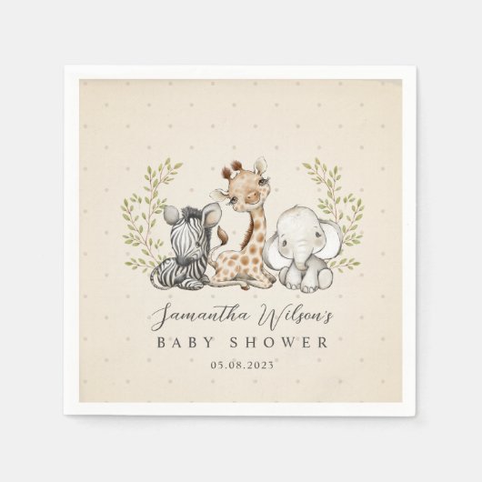 Serviette En Papier Safari Wild Giraffe Zebra Elephant Baby shower (Devant)