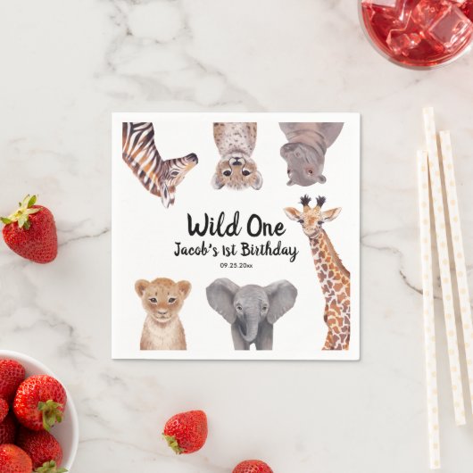 Serviette En Papier Safari Wild One 1er Birthday Boy (En situation)