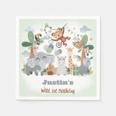 Serviette En Papier Safari ZOO Animaux Wild One Green 1er Anniversaire (Devant)