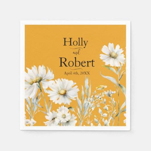 Serviette En Papier Saffron Yellow, Daisy Floral Wedding (Devant)