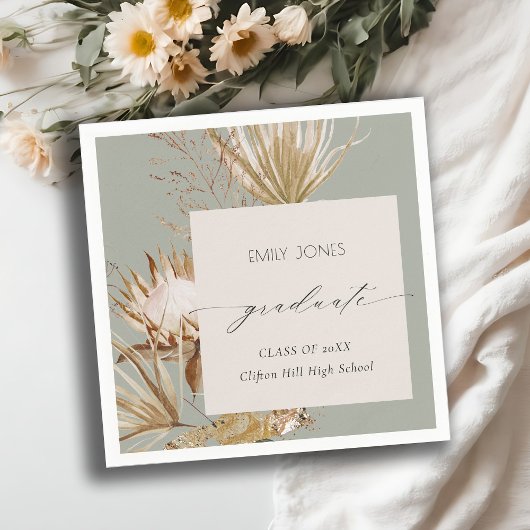 Serviette En Papier Saga Vert Protea Sec Palm Floral Photo Graduation