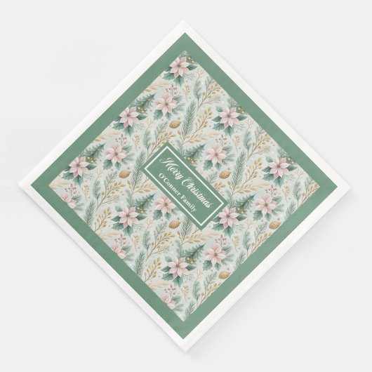 Serviette En Papier Sage and Gold Napkins Custom Christmas Monogram (Coin)