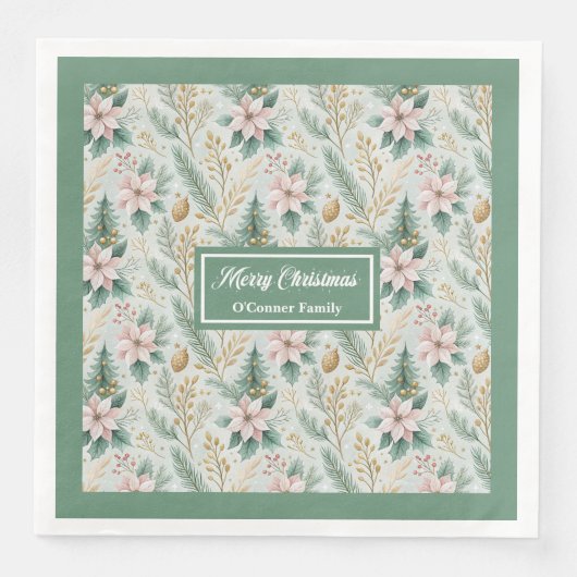 Serviette En Papier Sage and Gold Napkins Custom Christmas Monogram (Devant)