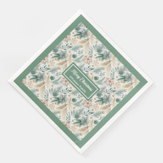 Serviette En Papier Sage and Gold Napkins Élégant Noël Floral (Coin)