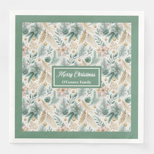 Serviette En Papier Sage and Gold Napkins Élégant Noël Floral (Devant)