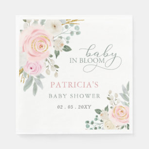 Serviette En Papier Sage Baby en Fleur Rose Floral Baby shower fille