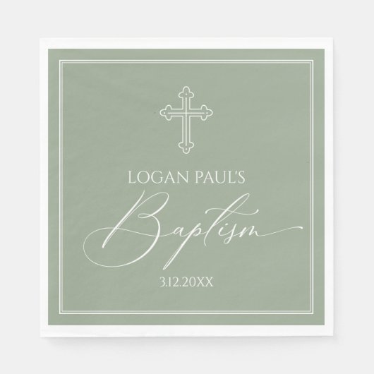 Serviette En Papier Sage Baptism elegant napkin (Devant)