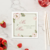 Serviette En Papier Sage & Blush Peony Floral Mariage M. et Mme. (En situation)