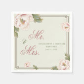 Serviette En Papier Sage & Blush Peony Floral Mariage M. et Mme. (Devant)