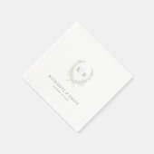 Serviette En Papier Sage Botaniacal & Ribbon Crest Monogram Mariage (Coin)