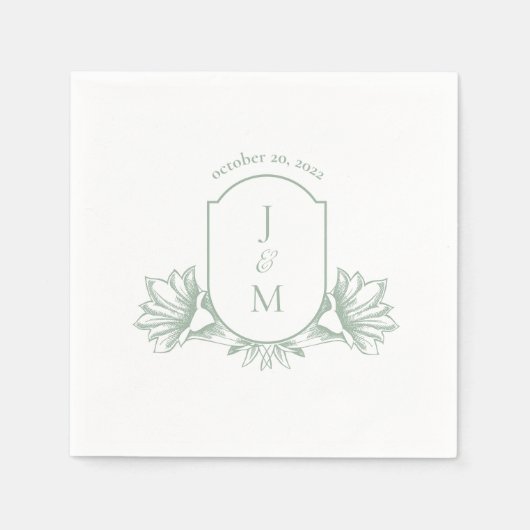 Serviette En Papier Sage Botanographie Monogram Crest Mariage Napkins (Devant)