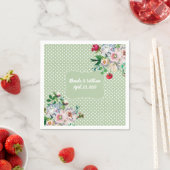 Serviette En Papier Sage clair avec points blancs et Mariage de fleurs (En situation)