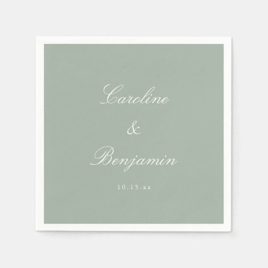 Serviette En Papier Sage Classic Script Elegant Wedding Custom Name (Devant)
