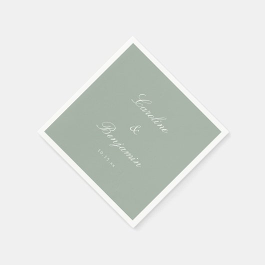 Serviette En Papier Sage Classic Script Elegant Wedding Custom Name (Coin)