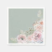 Serviette En Papier Sage Delicate aquarelle fleur rose pâle Anniversai (Devant)