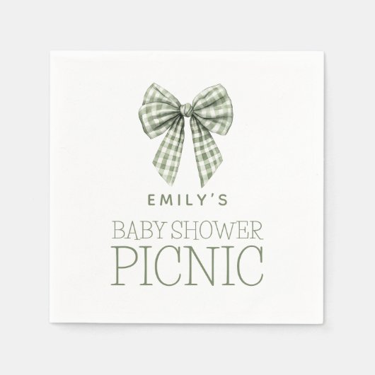 Serviette En Papier Sage En vichy Bow Nom Baby shower Pique-nique (Devant)