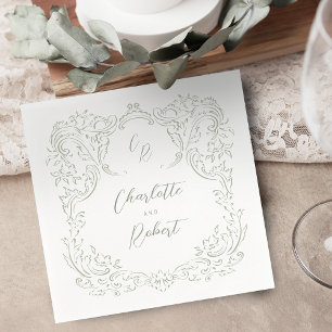 Serviette En Papier Sage esquissé Vintage Mariage de monogramme