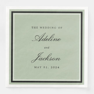 Serviette En Papier Sage et Bordure noire Classique Mariage traditionn