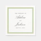 Serviette En Papier Sage et bordure verte Classique Mariage traditionn (Devant)
