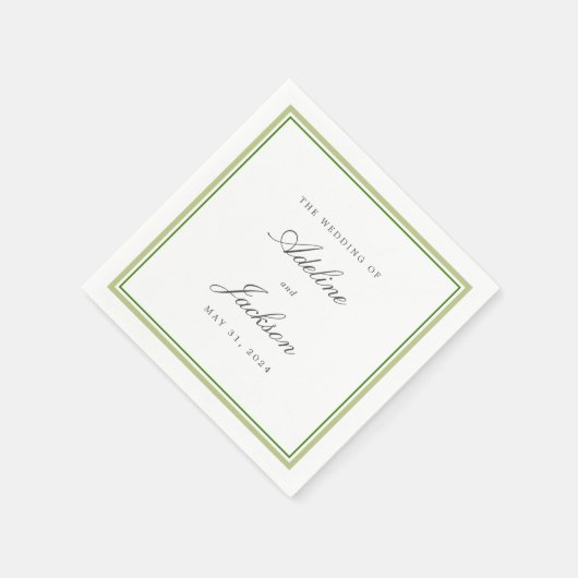 Serviette En Papier Sage et bordure verte Classique Mariage traditionn (Coin)