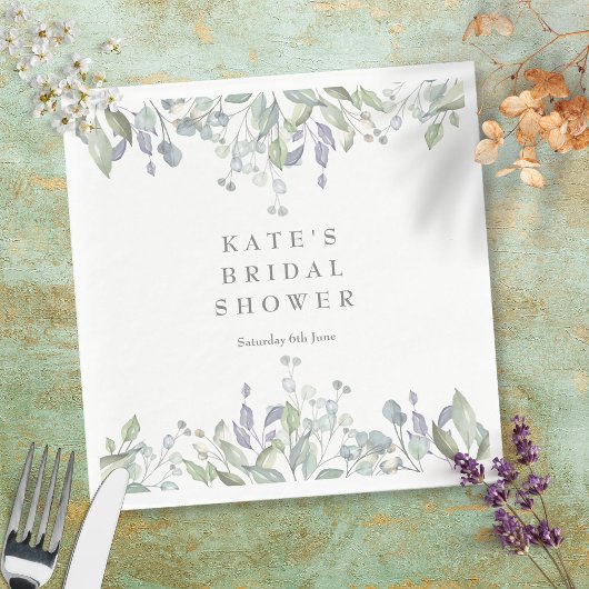 Serviette En Papier Sage et Lilac Fleurs aquarelle Shower de Mariage