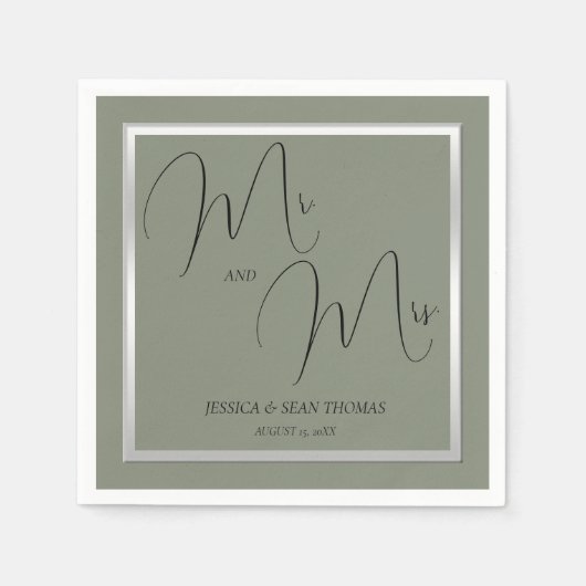 Serviette En Papier Sage et Mariage argenté sophistiqués (Devant)