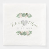 Serviette En Papier Sage Floral & Blanc Rustique Mariage Napkin (Devant)