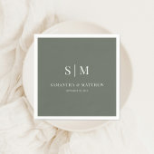 Serviette En Papier Sage foncé Simple Élégant Couple Initiales Mariage