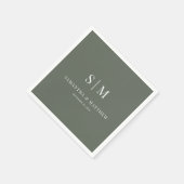 Serviette En Papier Sage foncé Simple Élégant Couple Initiales Mariage (Coin)