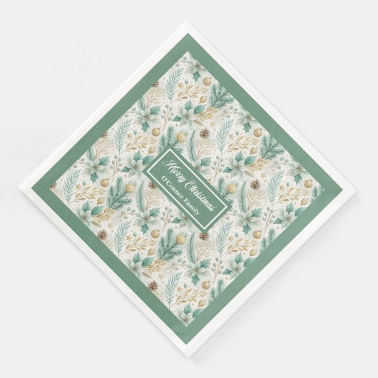 Serviette En Papier Sage Green and Gold Napkins Elegant Holiday Table (Coin)