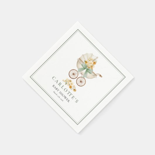 Serviette En Papier Sage Green Baby Carriage Shower Napkin (Coin)