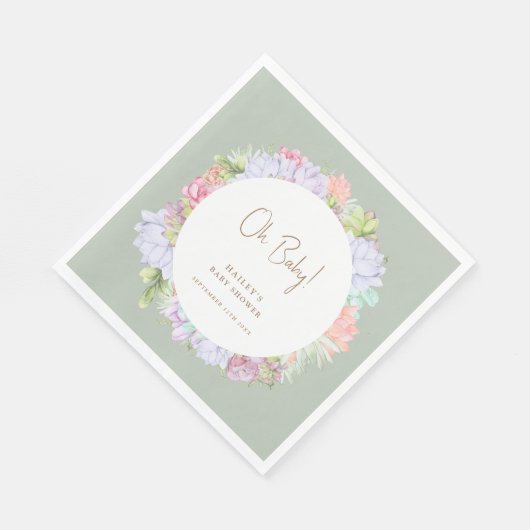 Serviette En Papier Sage Green Boho Cactus Désert Oh Baby shower (Coin)